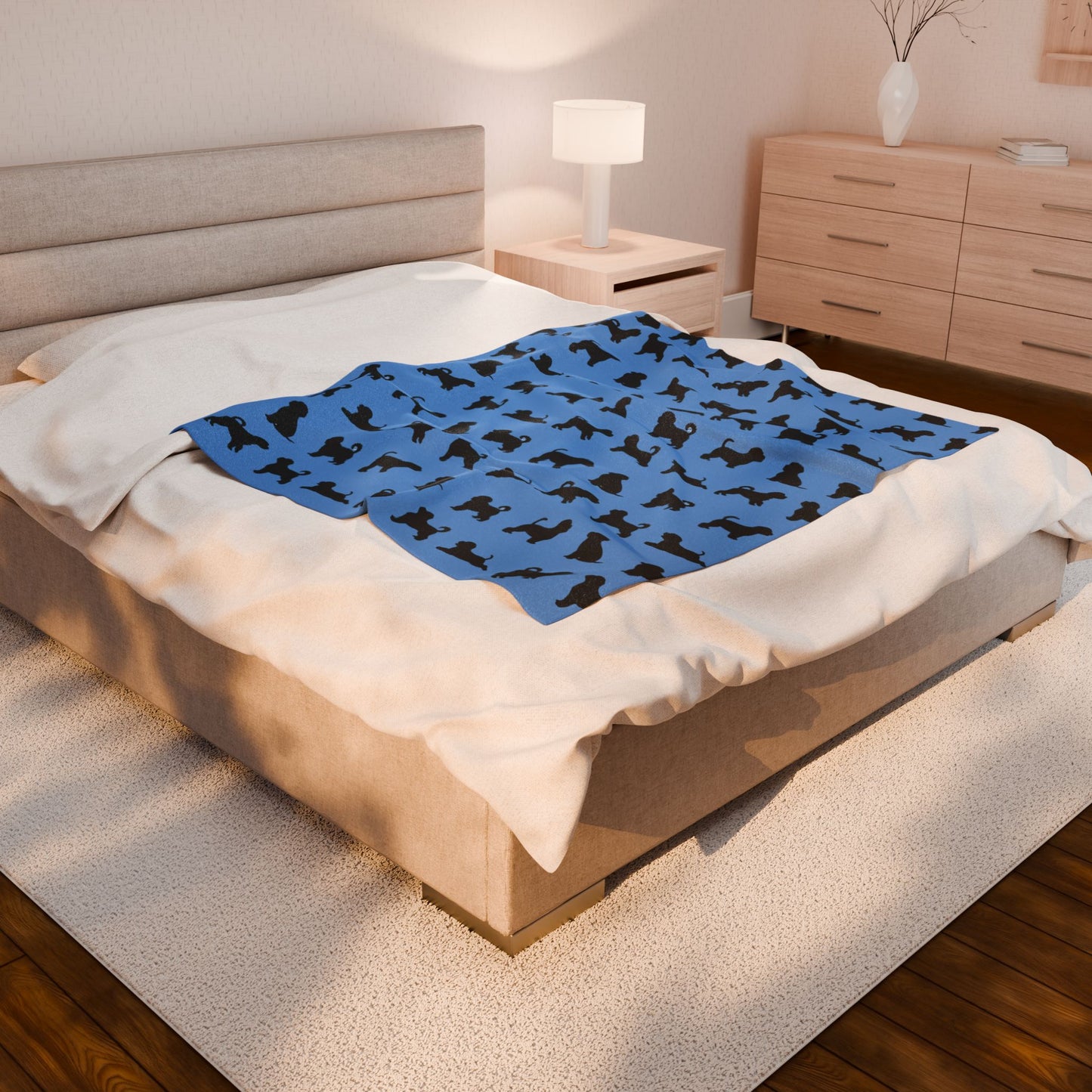 Havanese Silhouette Velveteen Blanket (Blue)