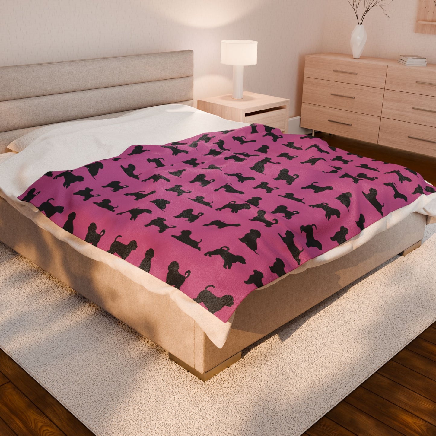 Havanese Silhouette Velveteen Blanket (Pink)