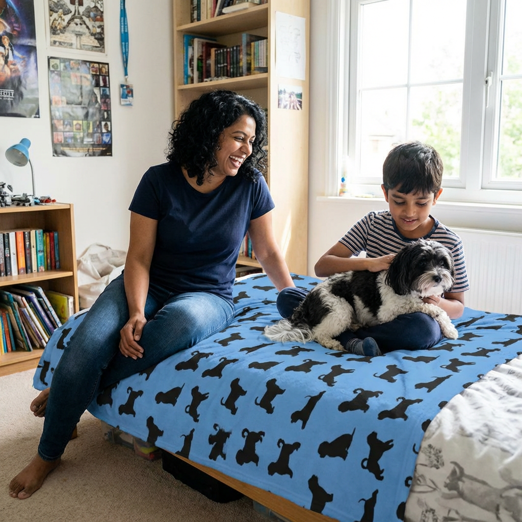 Havanese Silhouette Velveteen Blanket (Blue)