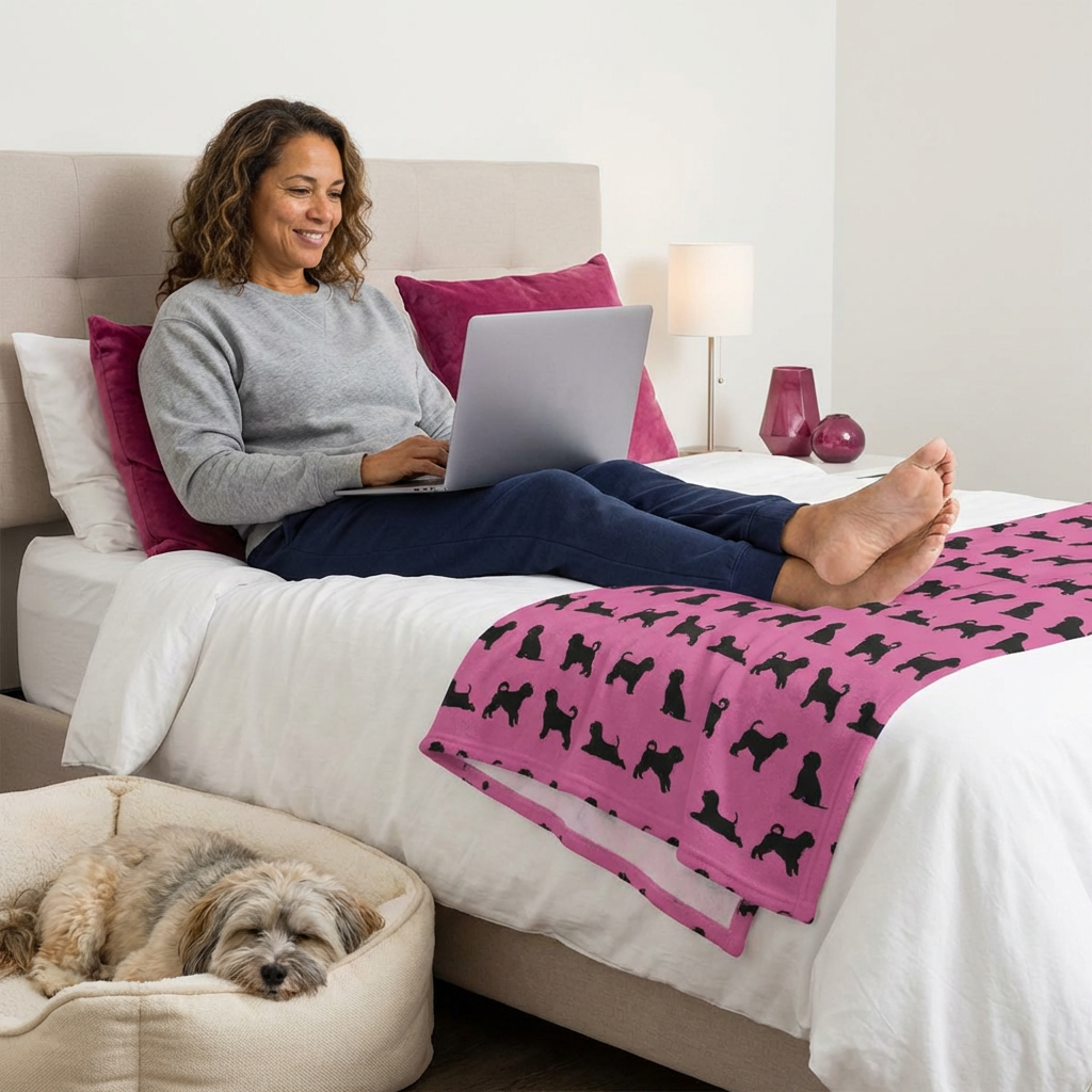 Havanese Silhouette Velveteen Blanket (Pink)