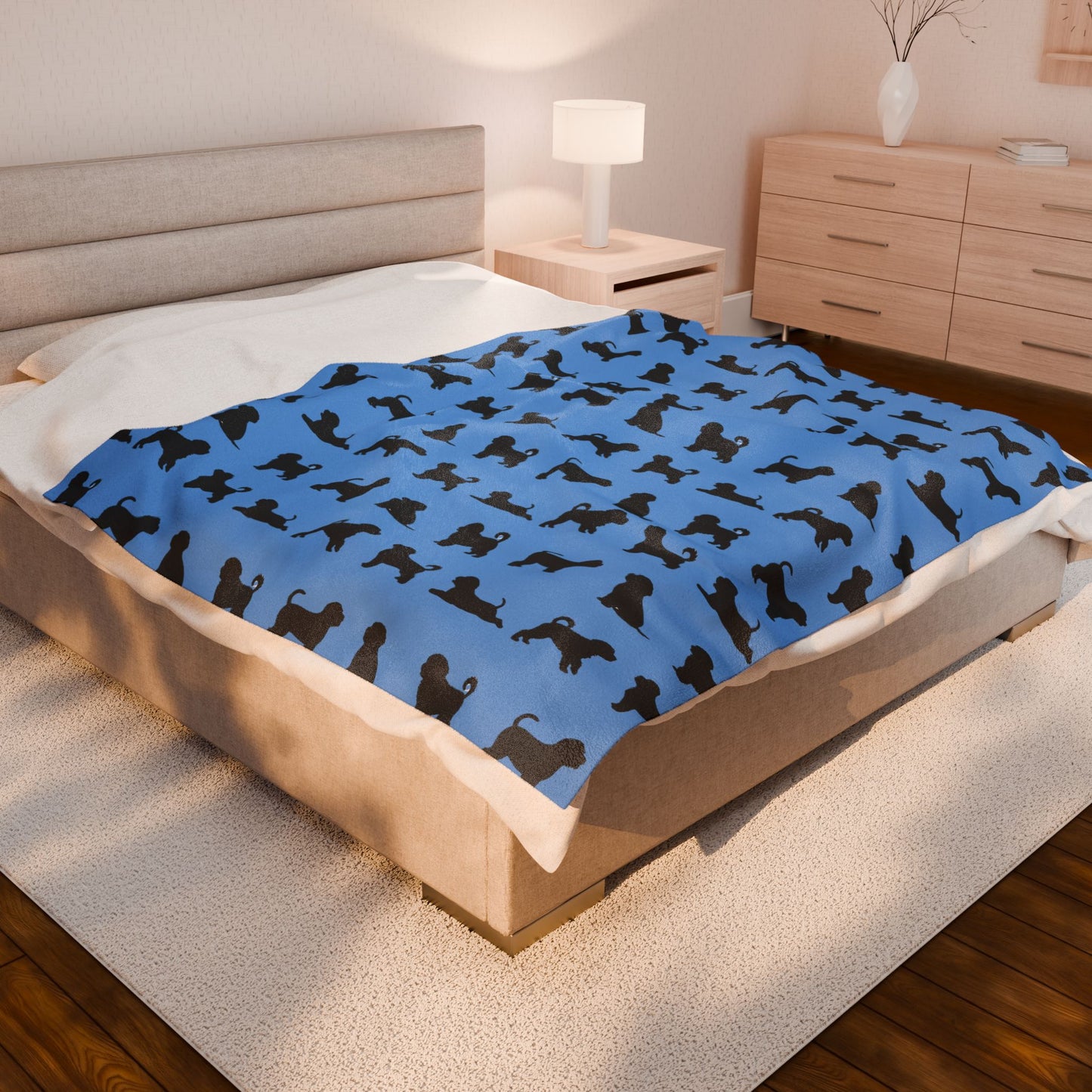 Havanese Silhouette Velveteen Blanket (Blue)
