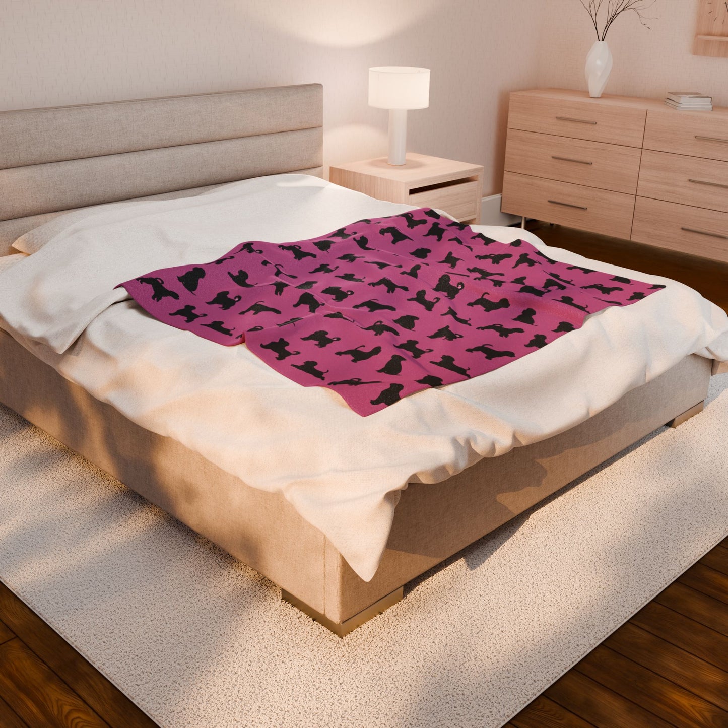 Havanese Silhouette Velveteen Blanket (Pink)