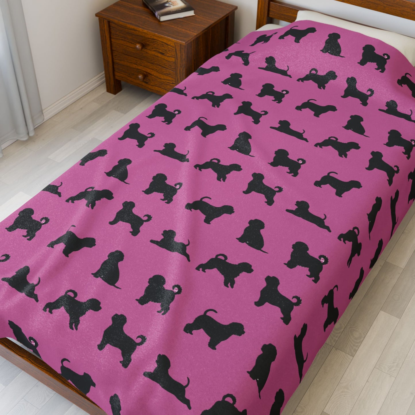 Havanese Silhouette Velveteen Blanket (Pink)
